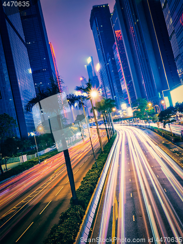 Image of Street traffic in Hong Kong at night