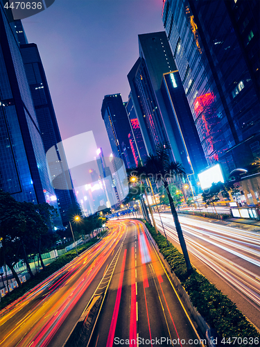 Image of Street traffic in Hong Kong at night