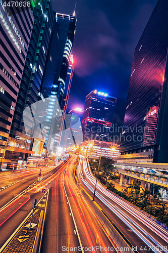 Image of Street traffic in Hong Kong at night