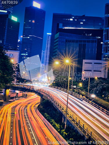 Image of Street traffic in Hong Kong at night