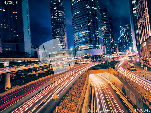 Image of Street traffic in Hong Kong at night