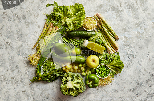 Image of Assortment of fresh organic antioxidants. Green fruits and vegetables