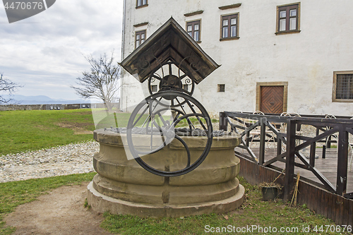 Image of Old Water Well With Pulley in Ptuj, Slovenia