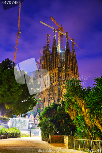 Image of Sagrada Familia basilica at sunrise