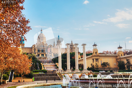 Image of Montjuic hill with people on a sunny day