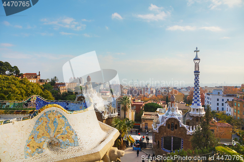 Image of Overview of the entrance to park Guell 