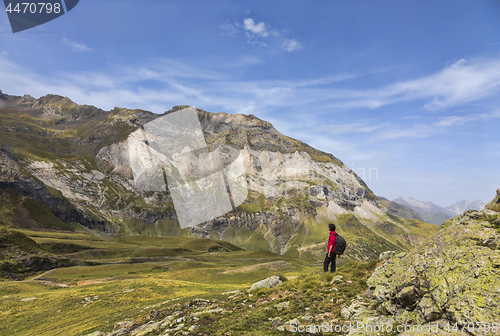 Image of Hiker in the Circus of Troumouse - Pyrenees Mountains