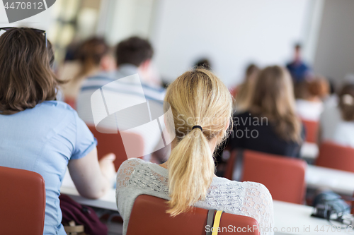 Image of Academic presentation in lecture hall at university.