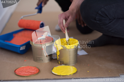 Image of painters prepare color for painting