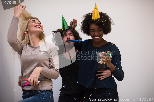 Image of confetti party multiethnic group of people