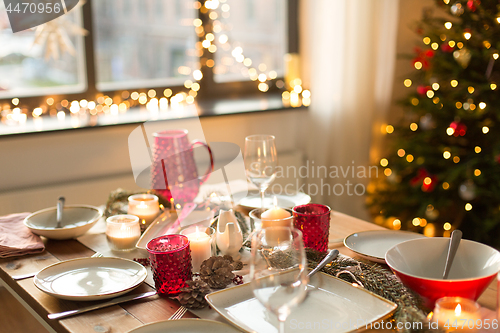 Image of table served for christmas dinner at home