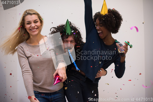 Image of confetti party multiethnic group of people