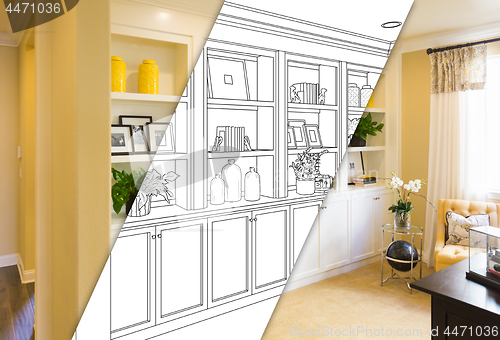 Image of Custom Built-in Shelves and Cabinets Design Drawing with Cross S