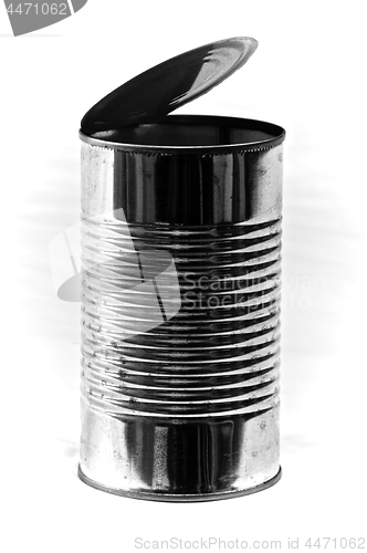 Image of large empty tin can on white