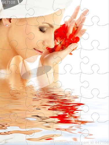 Image of lady with red petals in water puzzle