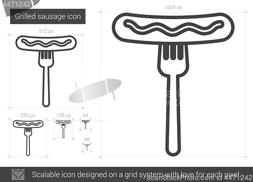 Image of Grilled sausage on fork line icon.