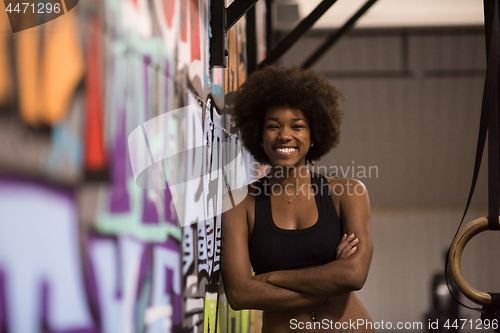 Image of portrait of black women after workout dipping exercise