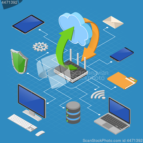 Image of Data Network Cloud Computing Technology Isometric