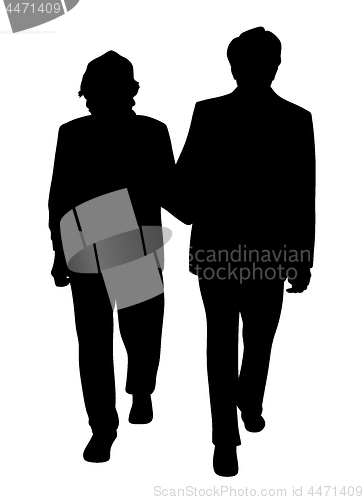 Image of Senior couple walking arm in arm