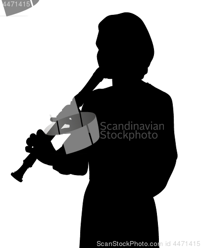 Image of Young woman playing recorder flute