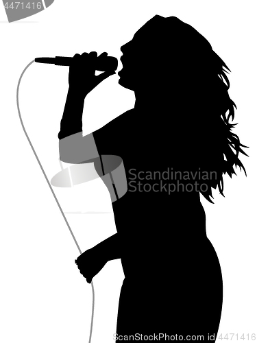 Image of Woman singer holding a microphone with gray cable