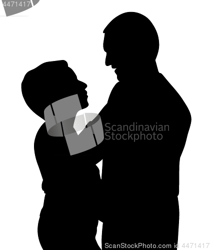 Image of Romantic couple hugging dancing and talking
