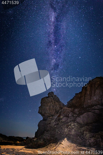 Image of Queen Victoria Rock under a sky full of stars