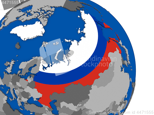 Image of Russia and its flag on globe