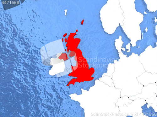 Image of United Kingdom on globe