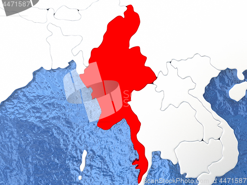 Image of Myanmar on globe