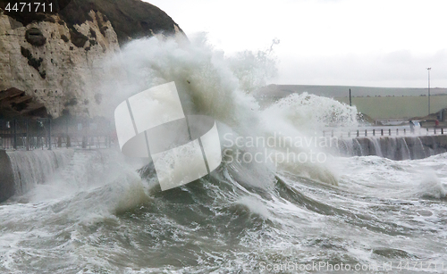 Image of Waves Breaking over Newhaven Harbour Wall