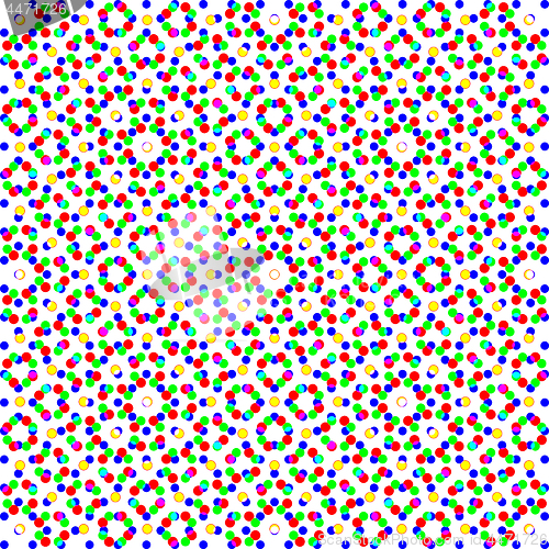 Image of CMYK imprint halftone design. Vector illustration with circle