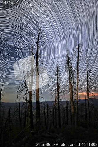 Image of Bright Star Trails in Big Bear, California at Night