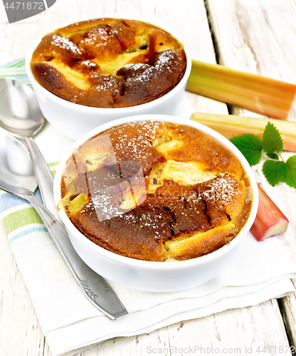 Image of Klafuti with rhubarb in white bowl on table