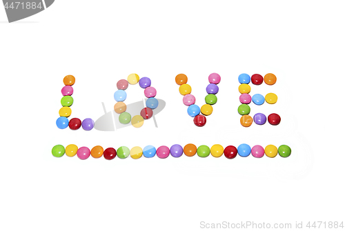 Image of Word ''Love'' made from multicolored sweets candy