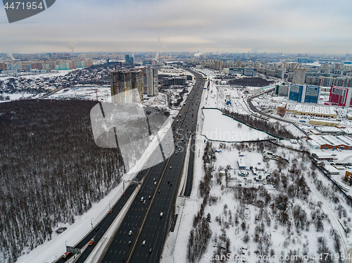 Image of Moscow suburb. The view from the birds flight