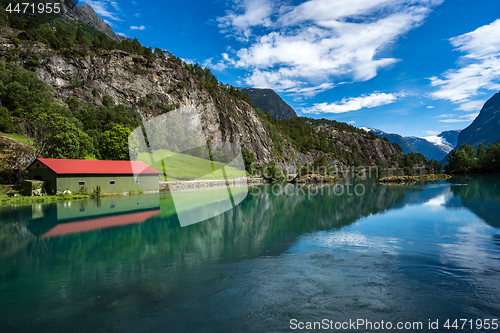 Image of lovatnet lake Beautiful Nature Norway.