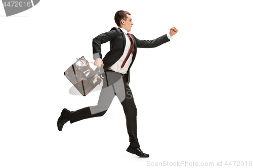 Image of Funny cheerful businessman over white background