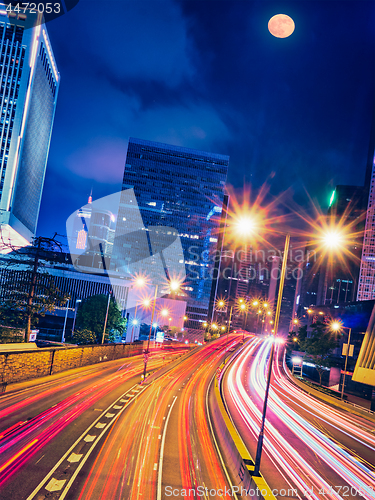 Image of Street traffic in Hong Kong at night