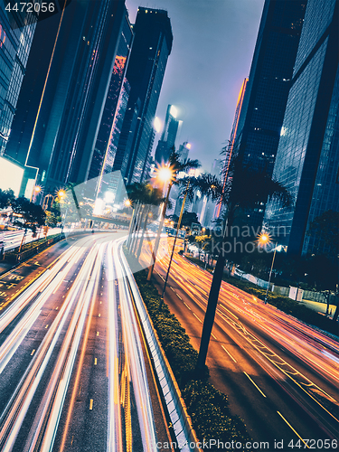 Image of Street traffic in Hong Kong at night