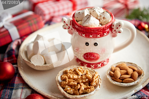 Image of Delicious homemade christmas hot chocolate or cocoa with marshmellows