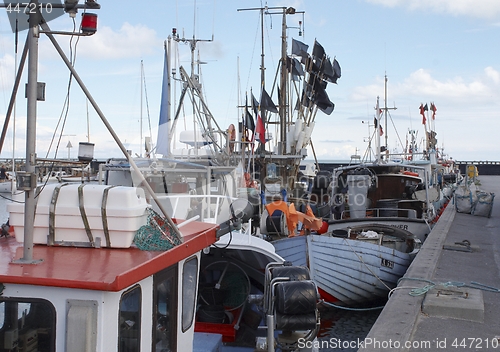 Image of Danish fishing boat in harbour.