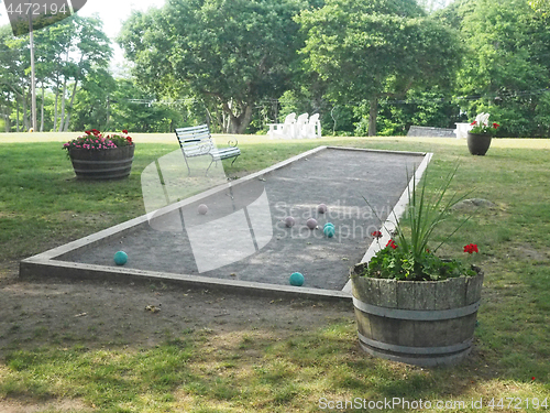 Image of bocce ball game court at old hotel Shelter Island, New York