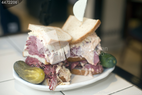 Image of Kosher deli combination sandwich pastrami corned beef tongue col