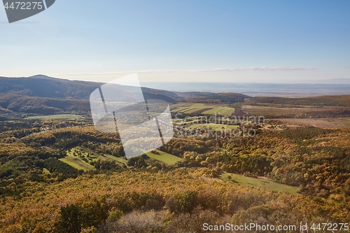 Image of Hilly landscape with small village