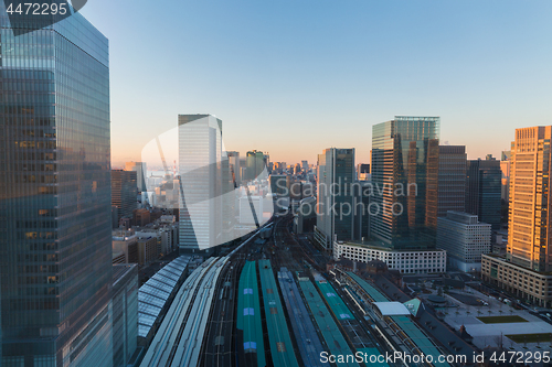 Image of view to railway station in tokyo city, japan