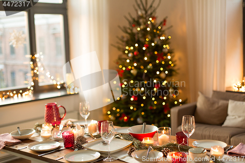 Image of table served for christmas dinner at home