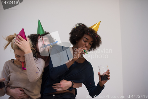 Image of confetti party multiethnic group of people