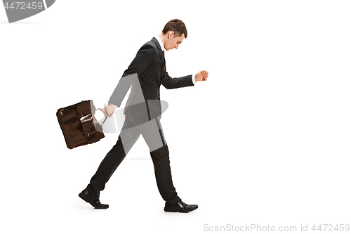 Image of Funny cheerful businessman over white background