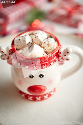 Image of Tasty homemade christmas hot chocolate or cocoa with marshmellows